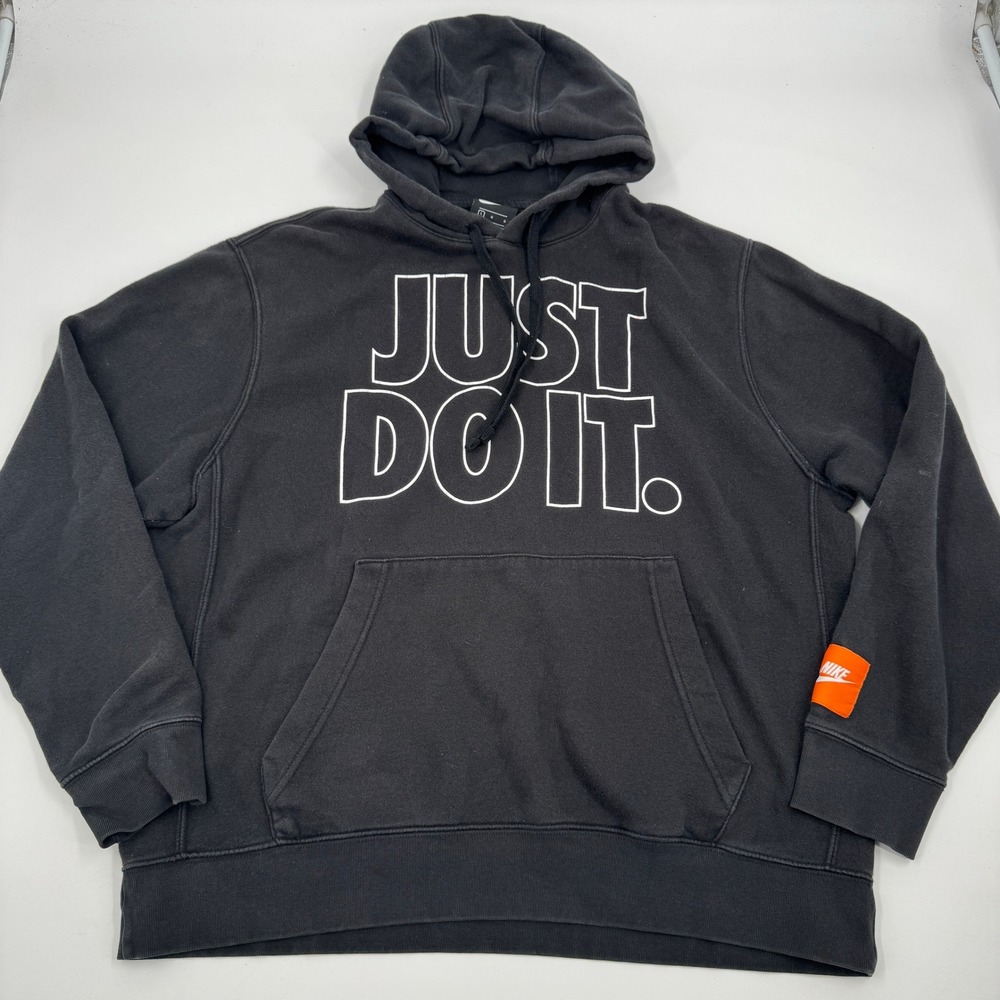 Nike Just Do It Hoodie Mens Large Black Graphic Pullover BV5124-010